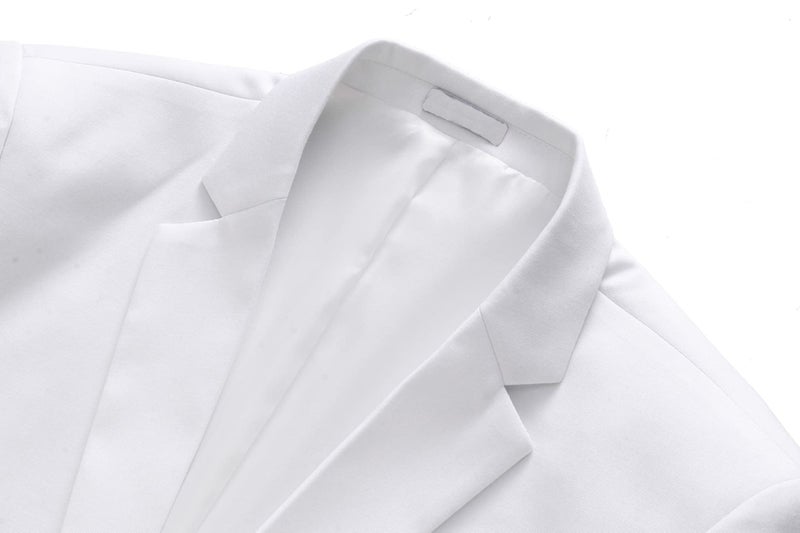 UNINUKOO Mens Suit Slim Fit 1 Button 2 Piece Wedding Party Holiday Solid Color Tux Suits for Men US Size 36 White - Image 2